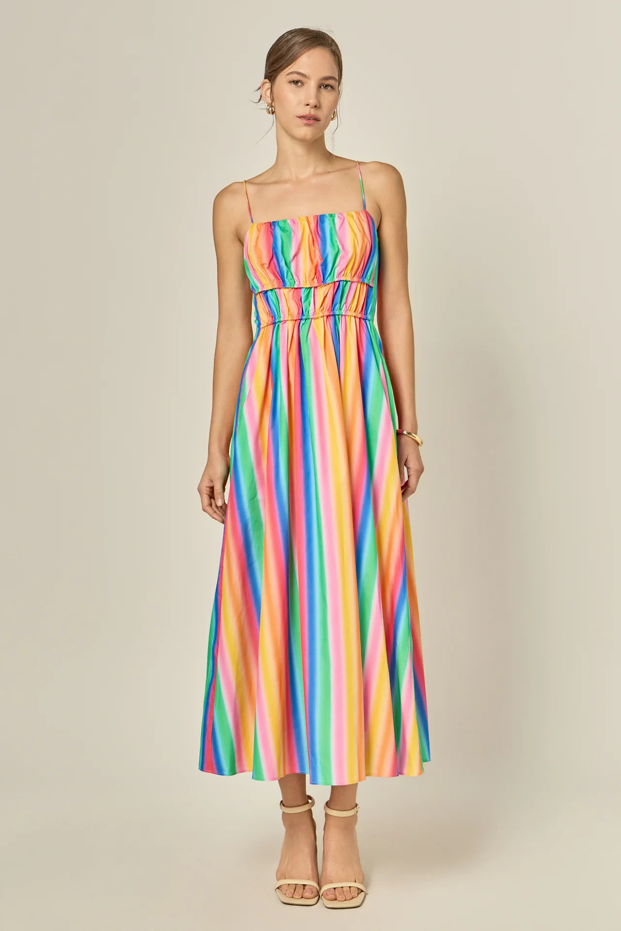 Rainbow Stripe Sleeveless Maxi Dress | English Factory