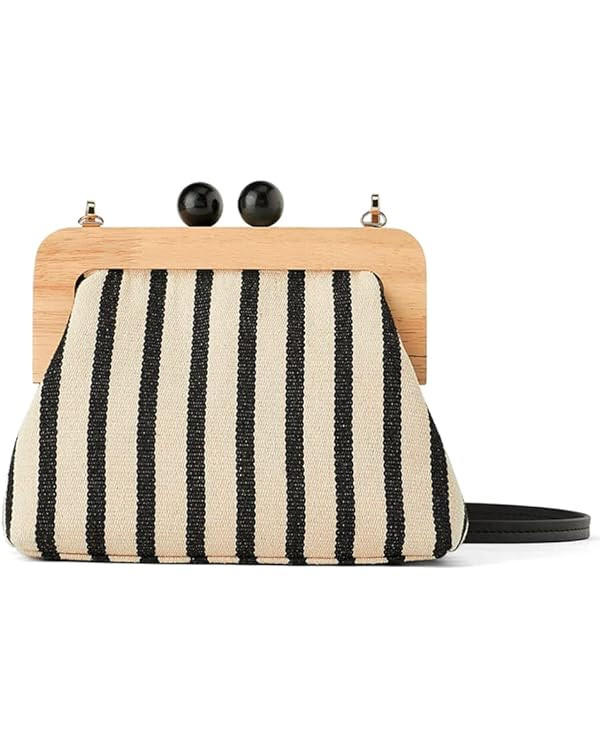 Women’s Crossbody Bag Kiss Lock Shoulder Purse Canvas Lightweight Retro Wallet | Amazon (US)