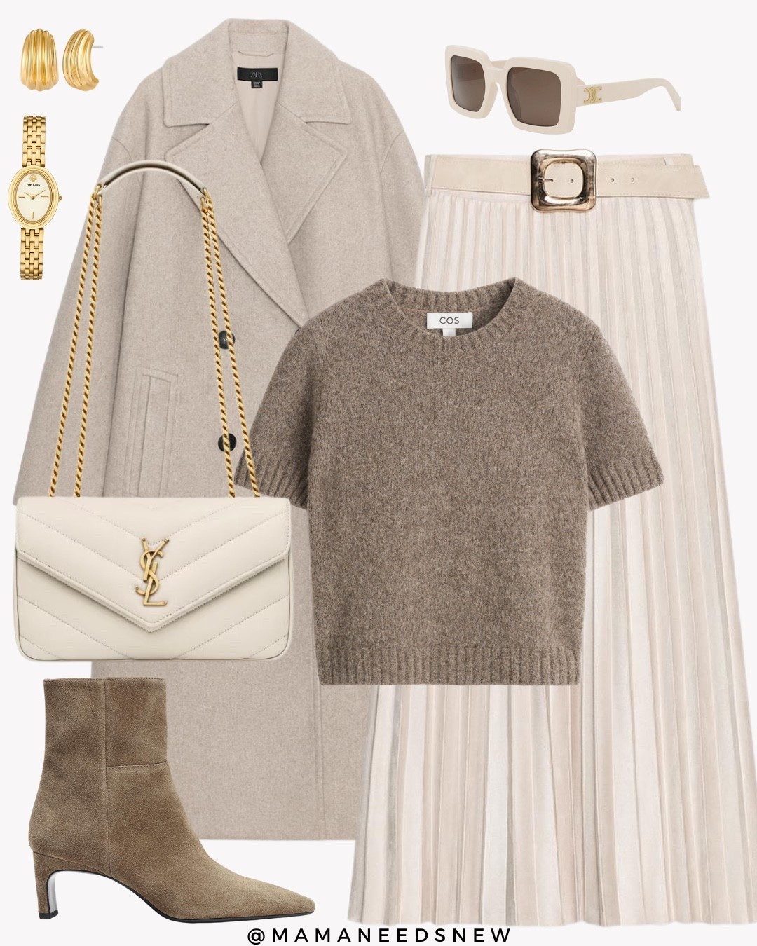 A neutral fall outfit with oversized coat, sweater tee, pleated maxi skirt, suede bootie, shoulder bag 

#LTKSaleAlert #LTKFindsUnder100 #LTKStyleTip