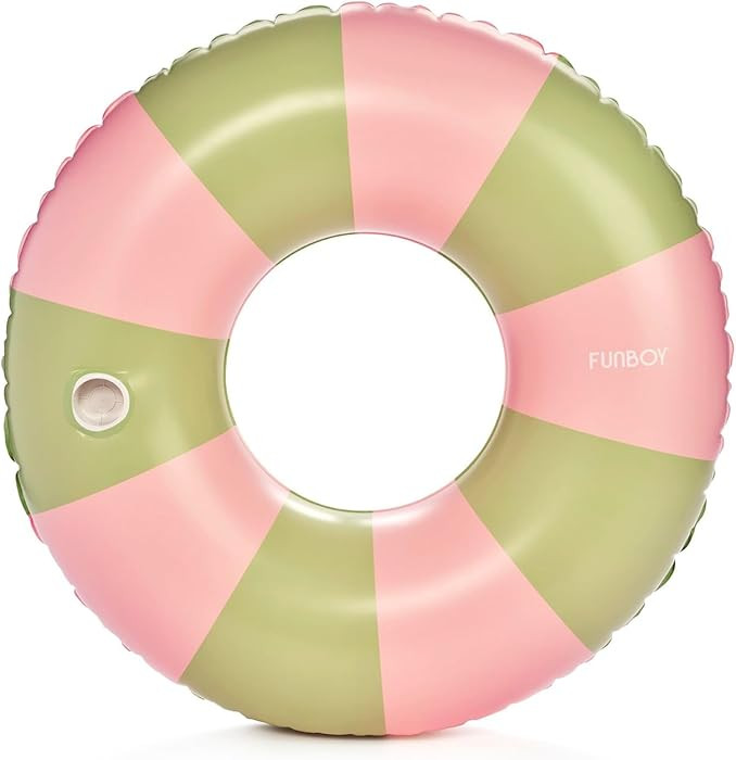FUNBOY Giant Pink & Green Stripe Inflatable Pool Float with Cup Holder, 48" Adult Inner Tube Swim... | Amazon (US)