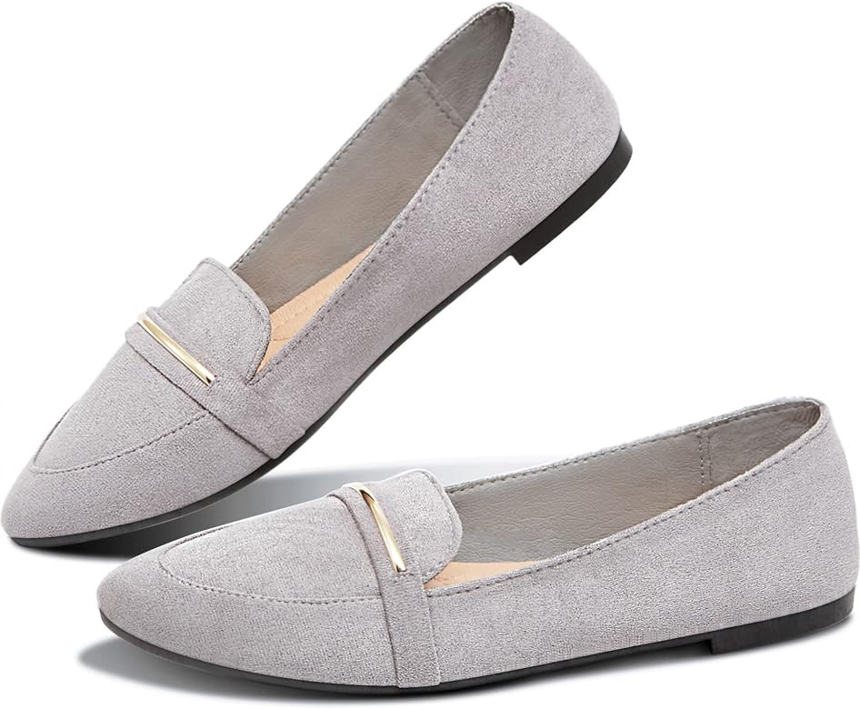 Obtaom Women's Pointy Toe Loafer Flat Comfortable Faux Suede Work Shoes,Cute Penny Loafer Slip On Ba | Amazon (US)