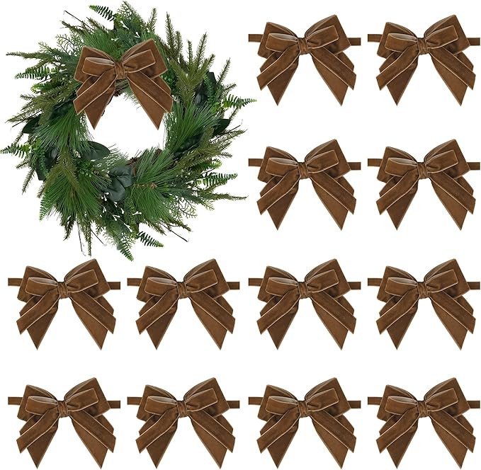 AIMUDI Brown Velvet Ribbon Bows 4'' Christmas Bows for Gift Wrapping Premade Gift Bows Velvet Bow... | Amazon (US)