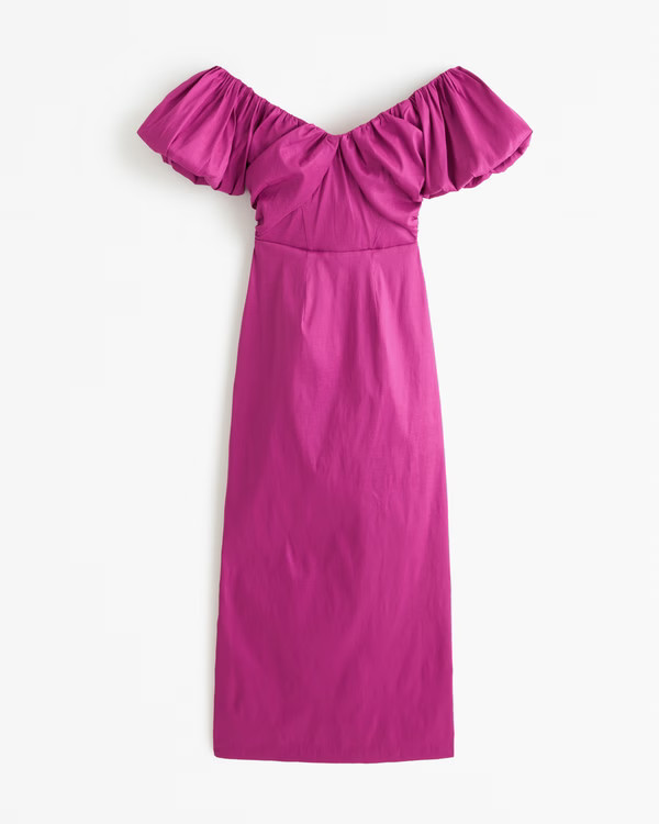 Taffeta Off-The-Shoulder Midi Dress | Abercrombie & Fitch (US)