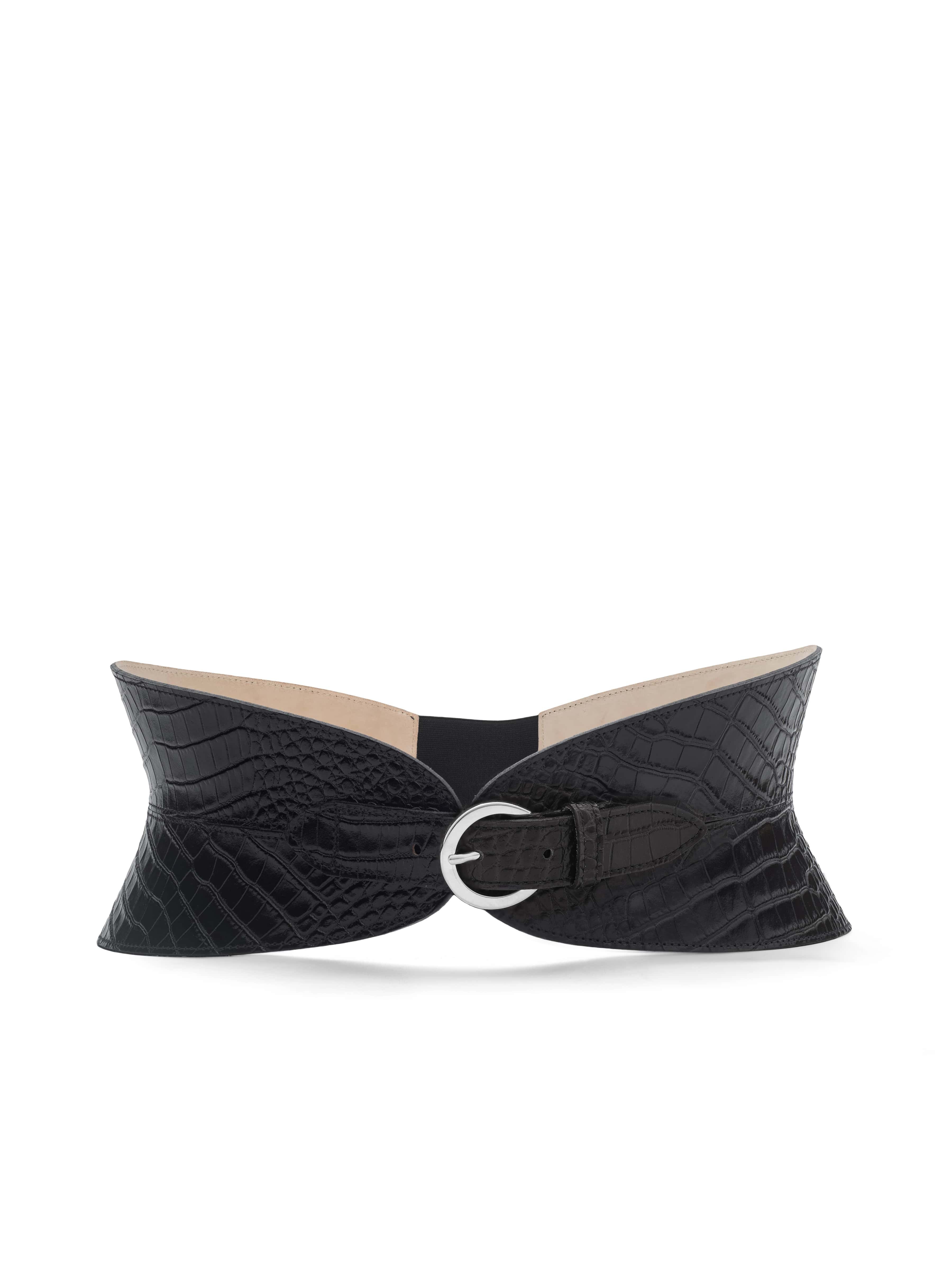 L'AGENCE Alexandra Croc-Embossed Corset Belt In Black Croc Embossed | L'Agence