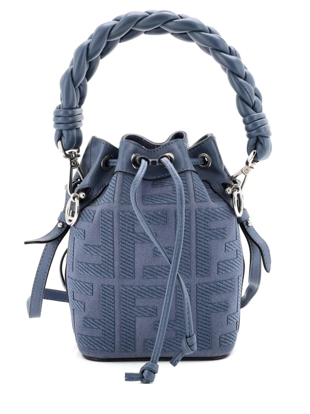 Fendi Pre-Owned Woven Handle Mon Tresor Zucca Embroidered Canvas Mini bucket bag - Blue | Farfetch Global