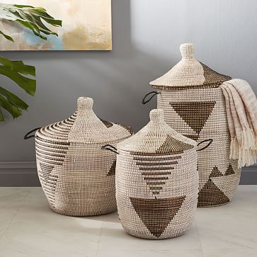 Graphic Woven Lidded Baskets - Black/White | West Elm (US)