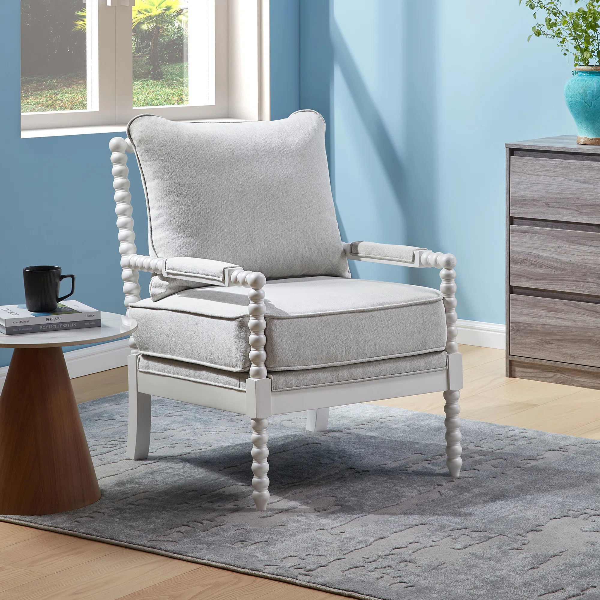 Millissa Spindle Solid Wood Accent Armchair with Upholstered Thick Cushion and Back | Wayfair North America