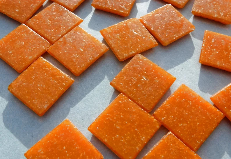 Carrot Orange Glass Mosaic Tiles Squares  3/4  Half - Etsy | Etsy (US)