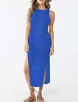 Bsubseach Crochet Cover Ups for Women Hollow Out Sleeveless Bikini Swimsuit Swimwear Side Split L... | Amazon (US)