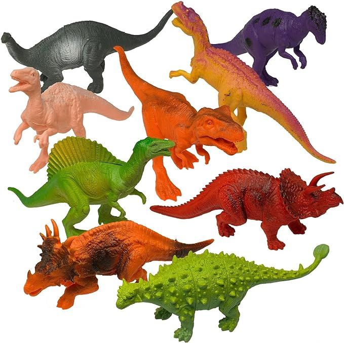 12 Pack of 7 Dinosaur Toy Figures with Educational Dinosaur Book, Large Plastic Dinosaur Toys Set... | Amazon (US)