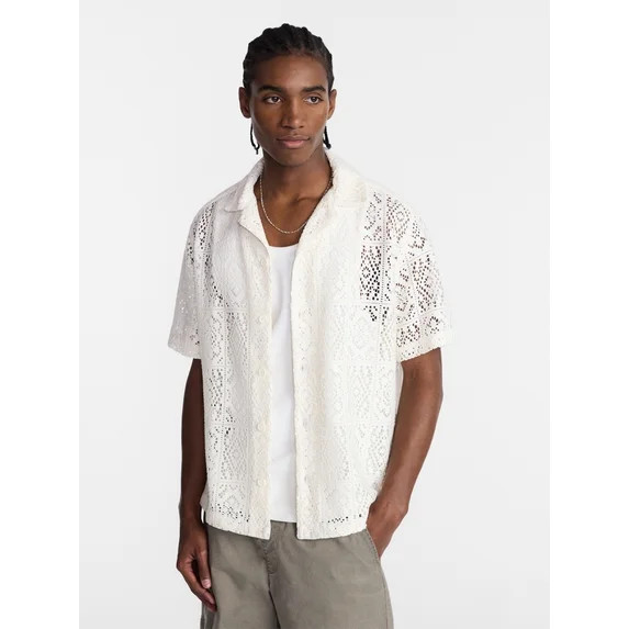 No Boundaries Crochet Shirt with Short Sleeves, Men's XS-4XLT | Walmart (US)