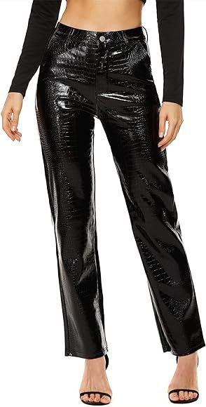 MYOURSA Faux Leather Pants for Women High Waist Straight Leg Soft Relaxed Fit Pu Leather Pants wi... | Amazon (US)