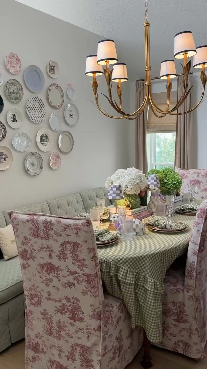 Easter table setting 🐇💜🥬 I have been loving mixing textures/patterns recently and I am OBSESSED with the new MacKenzie-Child’s collection! Mixing soft gingham with purple violet check pieces for the prettiest spring tablescape. 

#LTKHome #LTKSeasonal #LTKvlog