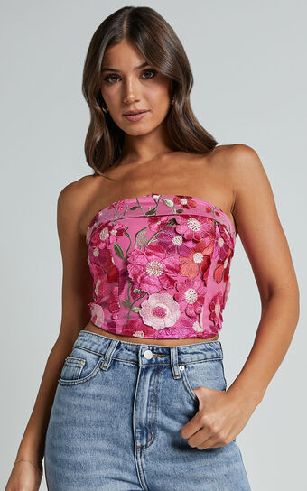 Wren Top - Strapless Garden Flowers Corset Top in Magenta | Showpo (US, UK & Europe)