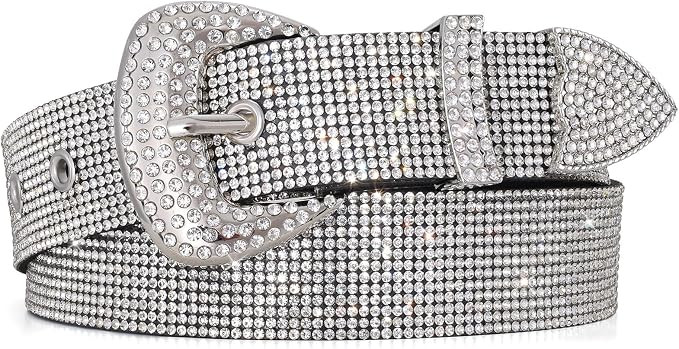 WHIPPY Rhinestones Leather Belts for Women Disco Bling Studded Belt for Jeans Pants Western Cowgi... | Amazon (US)