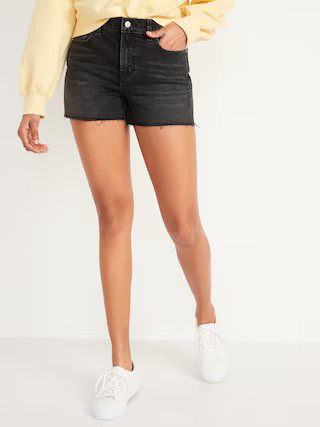 Mid-Rise Black-Wash Cut-Off Boyfriend Shorts -- 3-inch inseam | Old Navy (US)