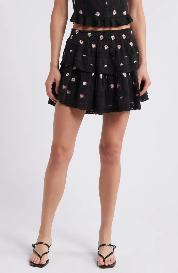 LoveShackFancy Floral Embroidered Tiered Miniskirt | Nordstrom | Nordstrom