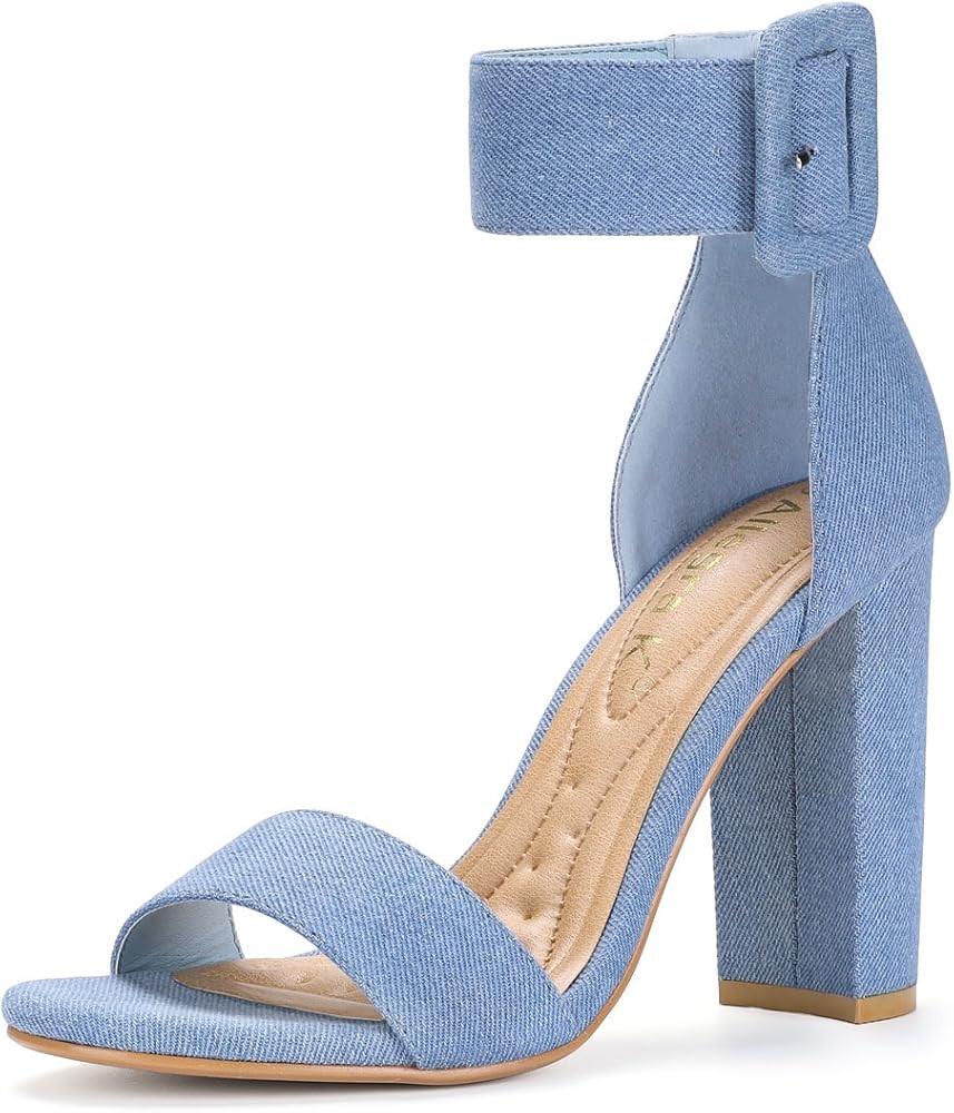 Allegra K Women's Ankle Strap Block High Heel Sandals | Amazon (US)