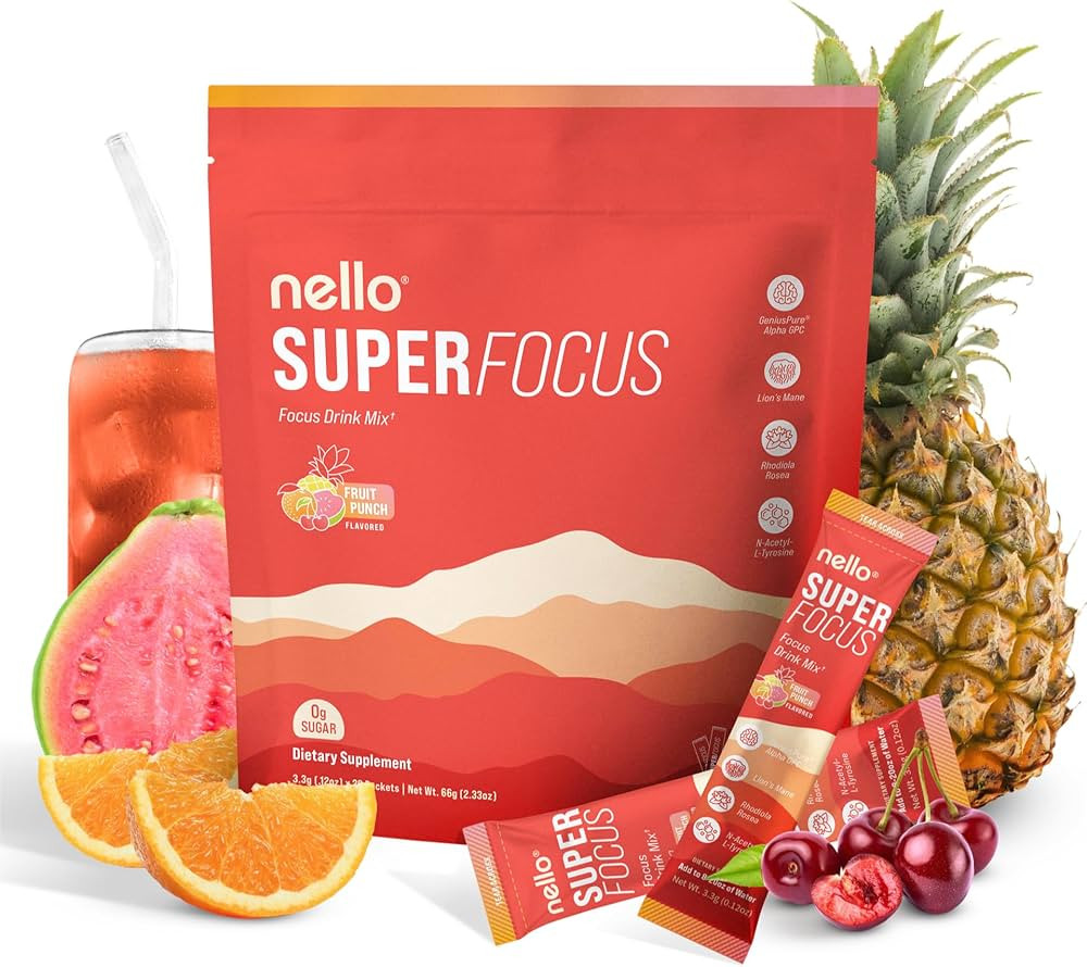 SuperFocus Focus Drink Mix – Fruit Punch Flavor – Alpha GPC, Lion’s Mane, Rhodiola & N-Acet... | Amazon (US)