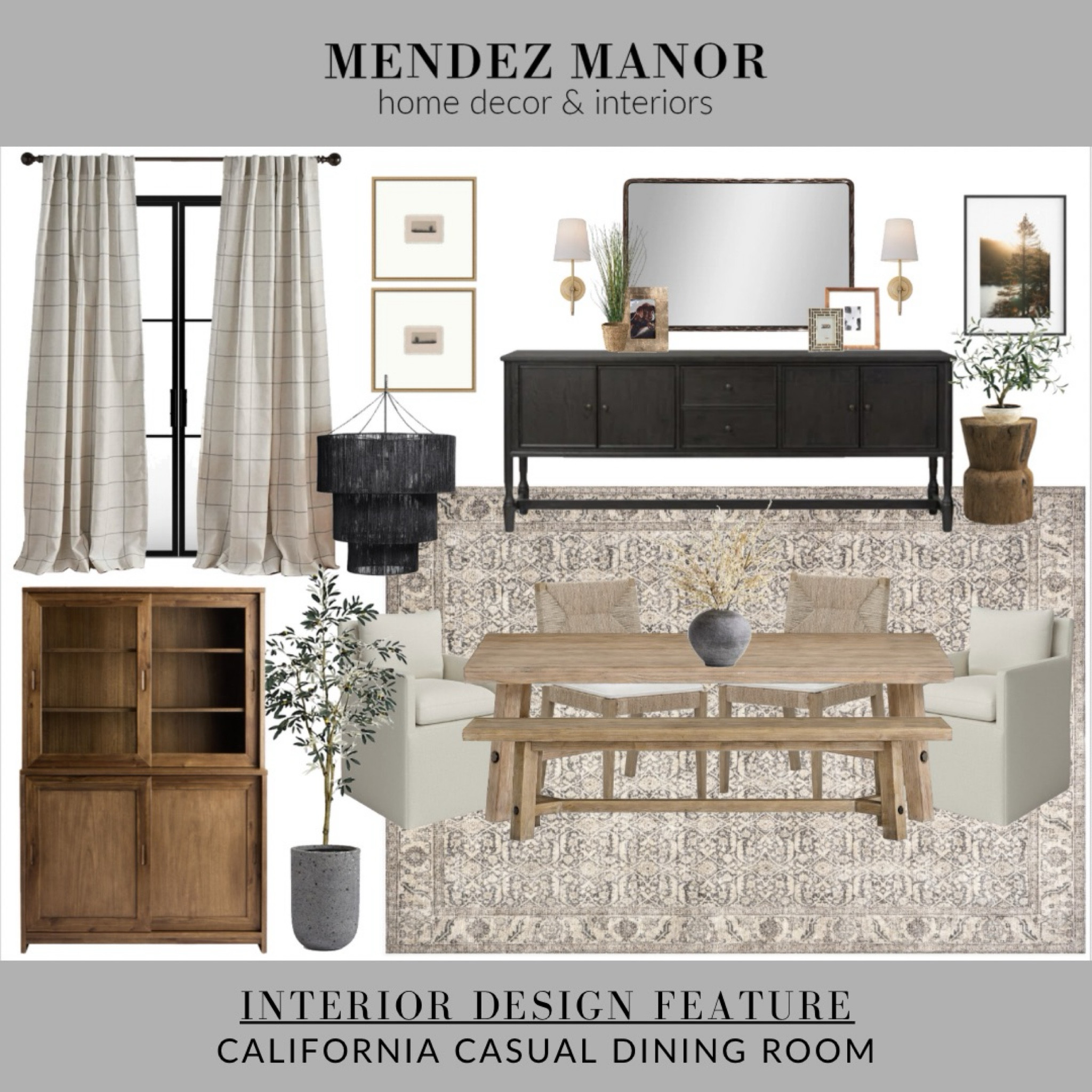 New California casual dining room feature! Complete with new dining table, buffet, bar cabinet, area rug and pendant light. 

With my online interior design (e-design) services I’m able to help my clients create a professional level of design throughout their home. My team and I work within your budget & preferences to create a cohesive design plan tailored to your style. 🙌🏻 Visit mendezmanor.com to learn more about my process! 

#LTKSaleAlert #LTKHome #LTKStyleTip