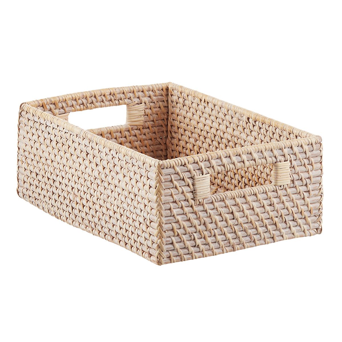 Whitewashed Rattan Storage Bins with Handles | The Container Store