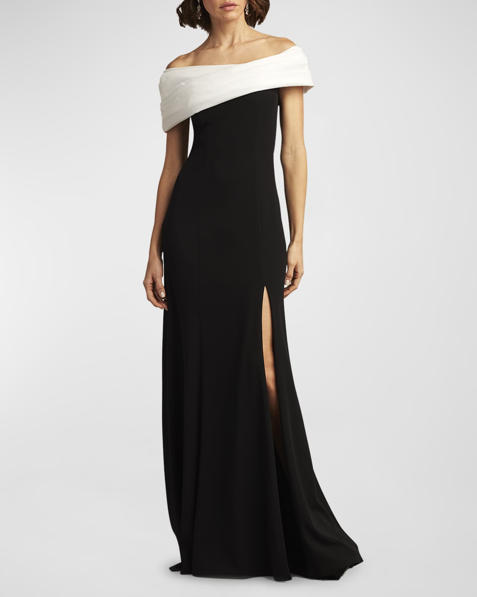 Off-Shoulder A-Line Crepe & Taffeta Gown | Neiman Marcus