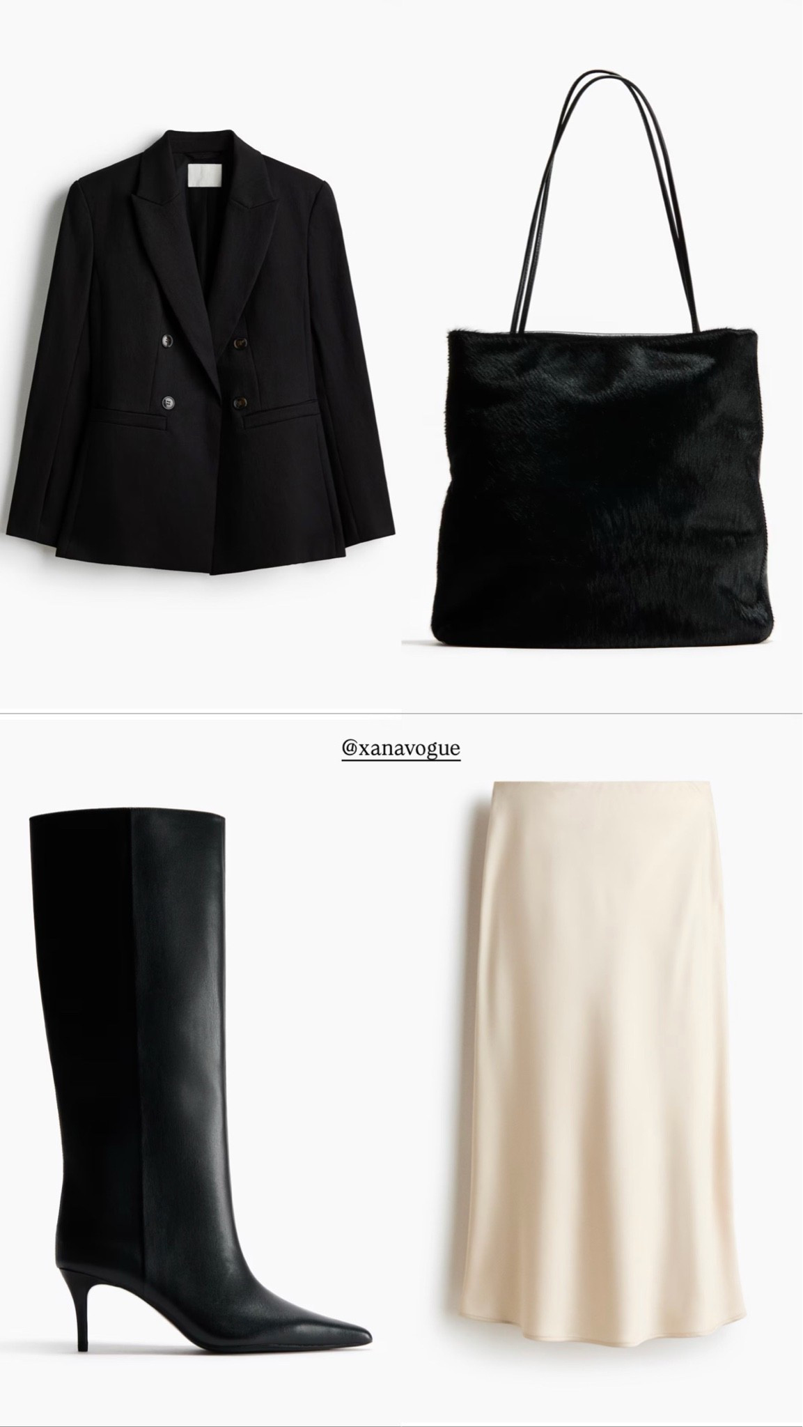 Black Blazer and Satin Midi Skirt 🖤

An effortlessly chic black and cream outfit for fall. A tailored black double-breasted blazer paired with a softly draped cream satin midi skirt, sleek black knee-high heeled boots and a statement textured shoulder bag. The perfect balance of feminine elegance and modern tailoring. Ideal for office days, business meetings, dinner dates or an elevated everyday look. Timeless pieces you can style in so many ways.

🔎 black blazer outfit, cream satin midi skirt, fall office outfit, knee high boots, elegant workwear, business casual women, quiet luxury outfit, chic autumn style