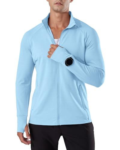 Locachy Men's Lightweight Quick Dry Athletic Jacket Full Zip Stand Collar Running Workout Performance Shirt Blue XL | Amazon (US)
