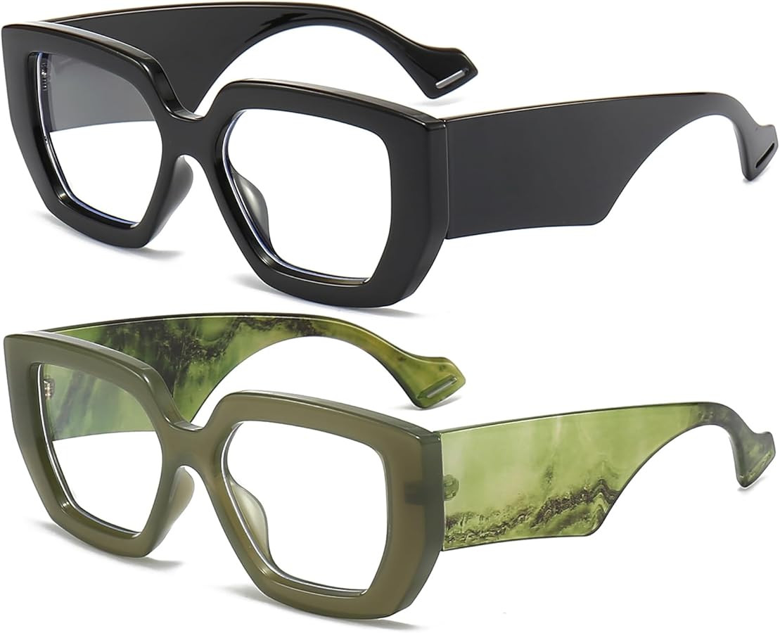 AIEYEZO Thick Frame Blue Light Glasses Men Women, Fashion Square Computer Eyeglass Anti Eyestrain... | Amazon (US)