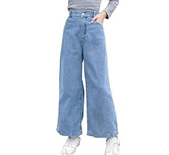 Amazon.com: Milokado Big Girls Kids Washed Elastic Waist Wide Leg Jeans Pants Size 5-13 Years (Bl... | Amazon (US)