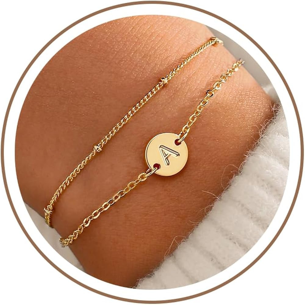 MONOZO Mothers Day Gifts for Mom Daughter Gold Initial Bracelets - Dainty 18K Gold Plated Disc Mo... | Amazon (US)