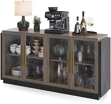 BELLEZE Sideboard Buffet Cabinet, Modern Wood Glass-Buffet-Sideboard with Storage, Console Table ... | Amazon (US)