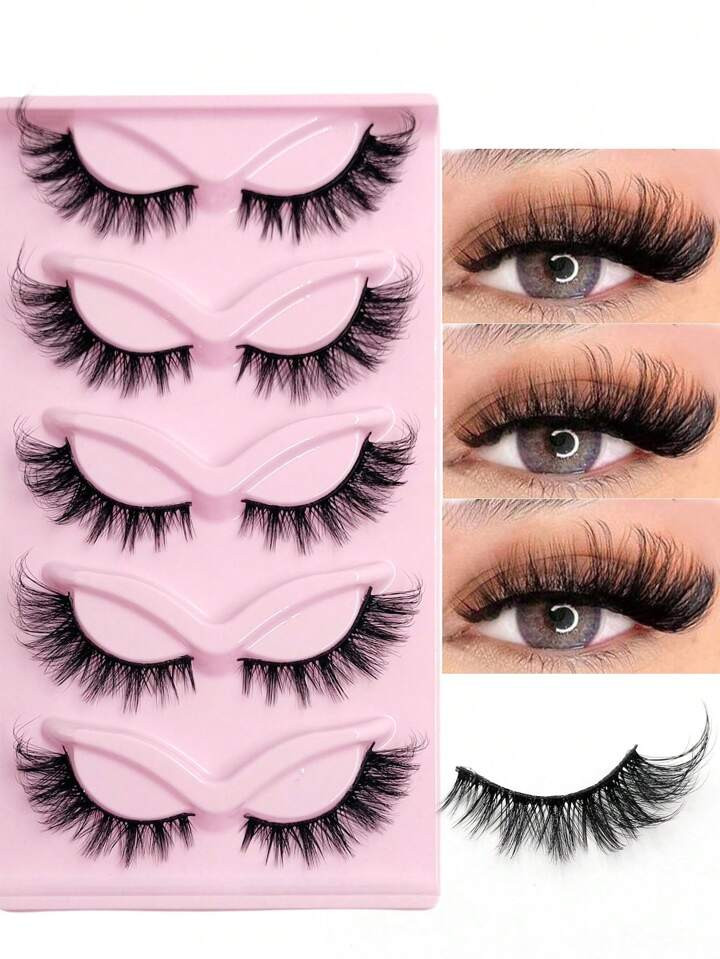 NEW 5Pairs Cat Eye Eyelashes 3D Natural False Lashes  Fluffy Soft Cross Manga Lashes | SHEIN