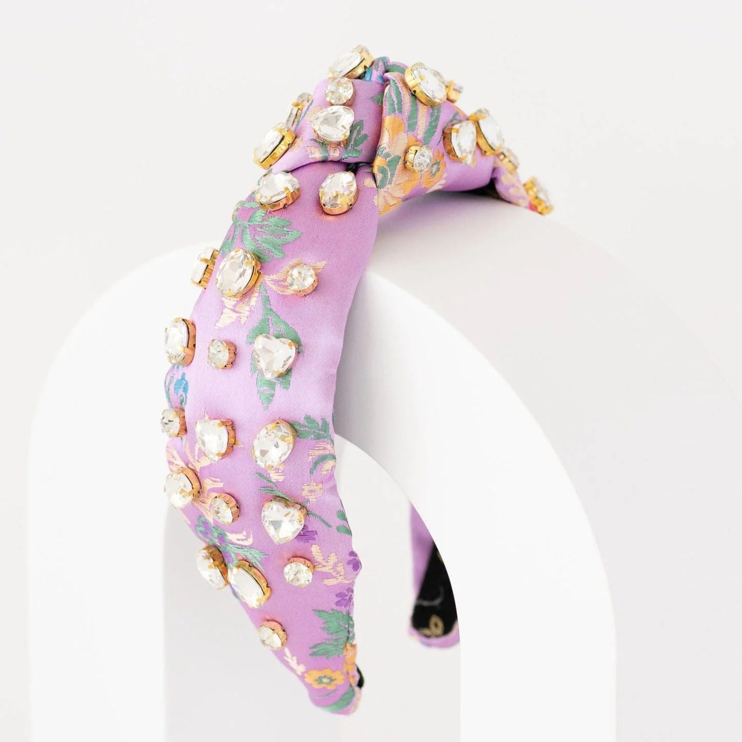 Lilac Floral Jeweled Silk Knotted Headband | La Bella Shop