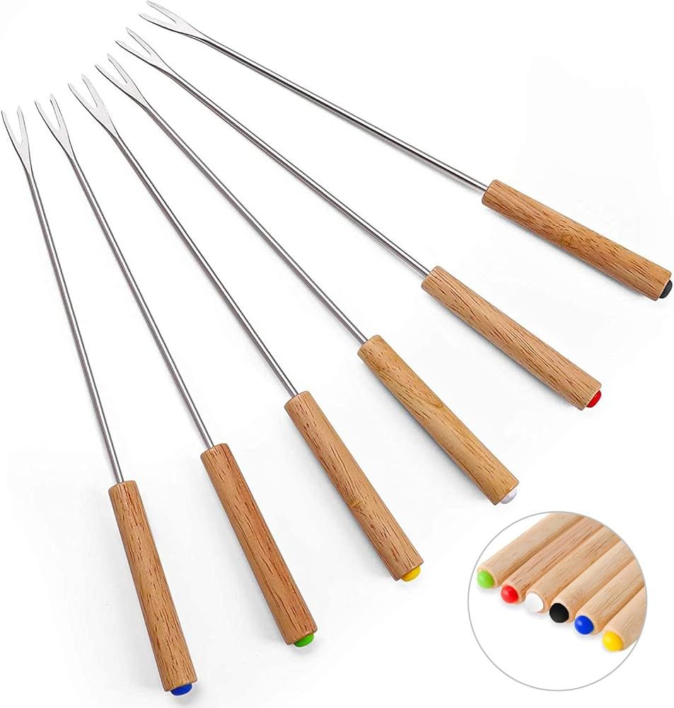 Set of 6 Stainless Steel Fondue Forks, 9.5 Inches Cheese Fondue Sticks Smore Sticks with Wooden H... | Amazon (US)