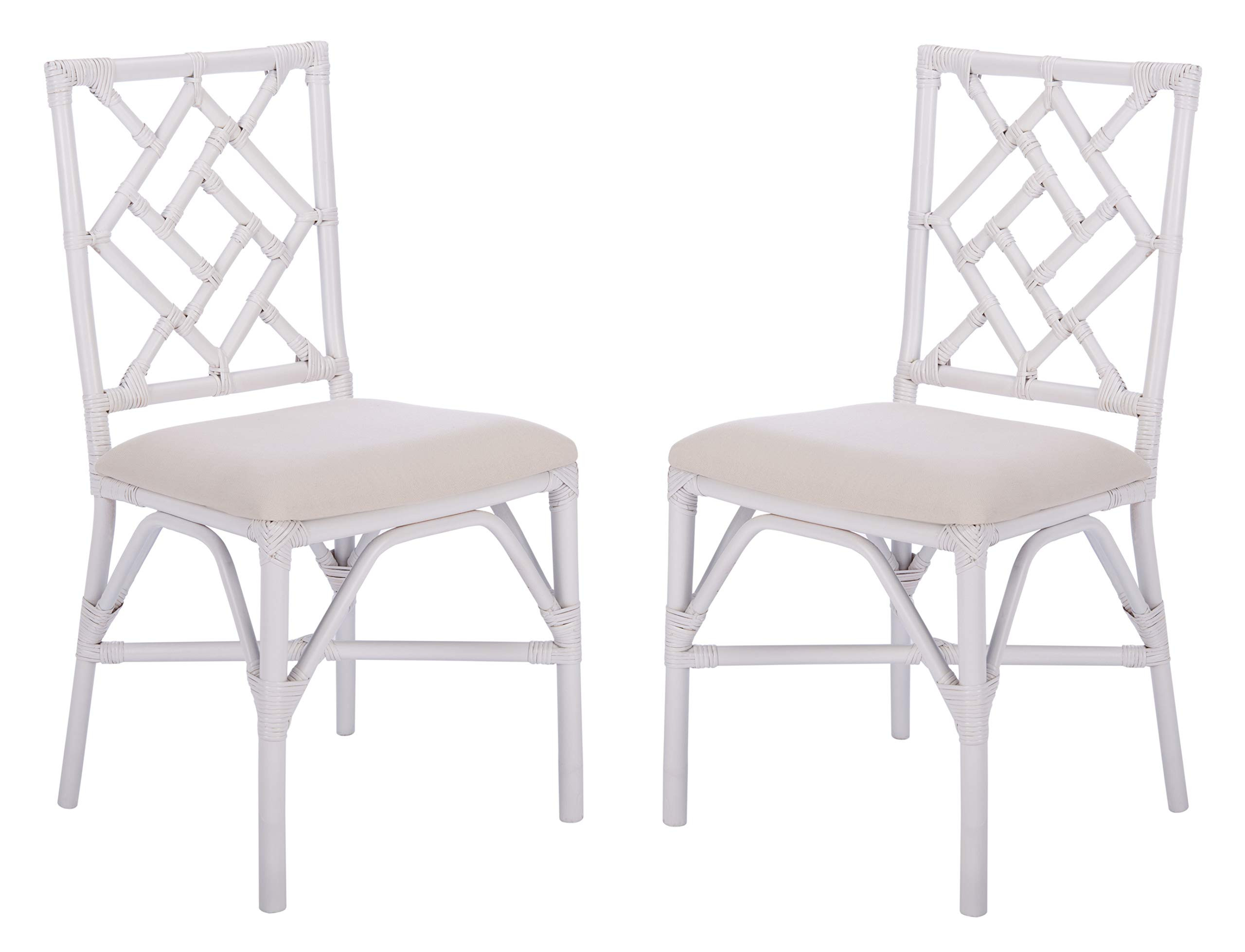 Safavieh Home Bhumi Coastal White Rattan Accent Chair with Cushion (Set of 2) | Amazon (US)