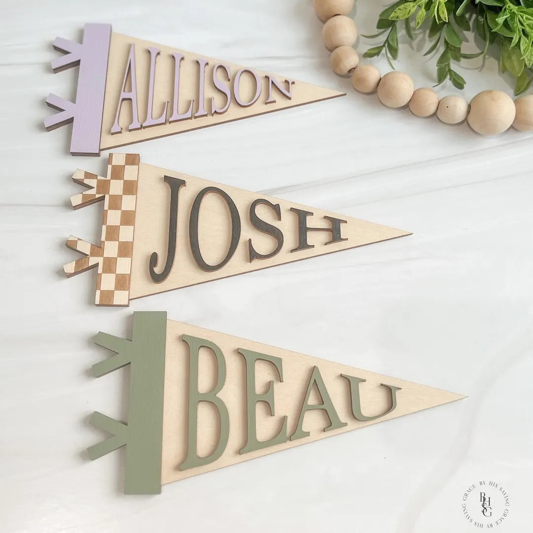 Personalized Pennant Flag | Custom Name Pennant | Baby Name Pennant Flag | Custom Wood Pennant | ... | Etsy (Global)