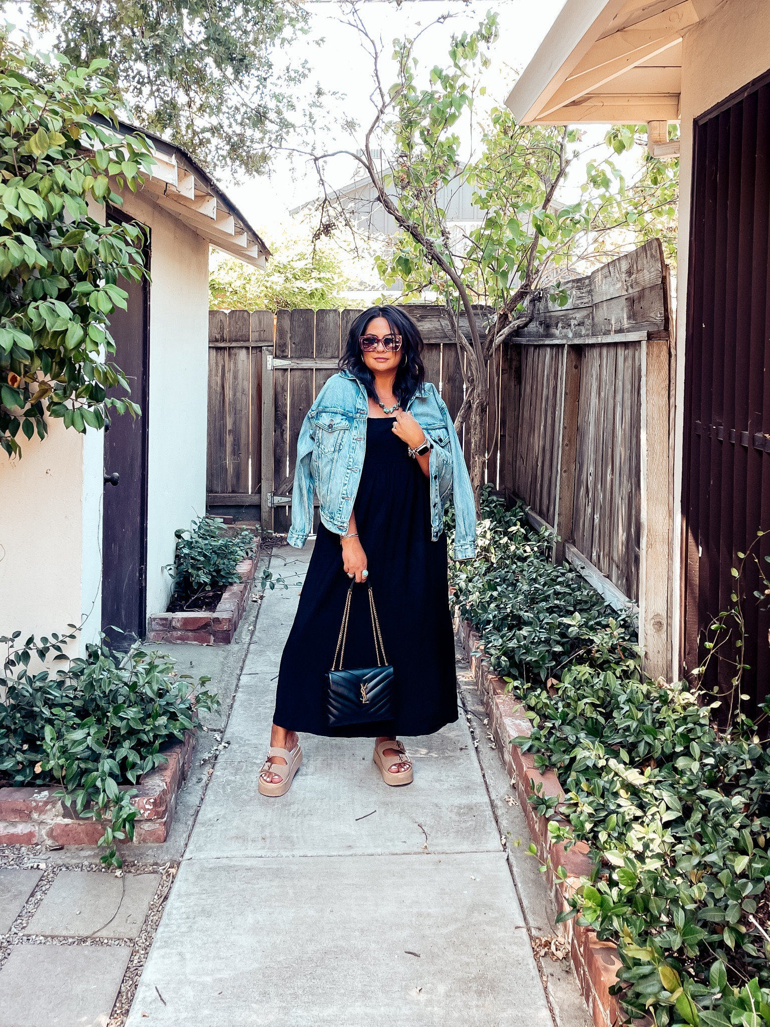 { minimal ❥

• free people Bel Air Square Sunglasses in Dusk 
• YSL Loulou Small Crossbody in Quilted Leather - Black Leather / Gold
• Levi’s ‘90’s Denim Trucker Jacket - M 
• Best Ever Midi Dress in Black - L 
• Steve Madden Katie Platform Slide Sandals in Taupe Suede - 9.5
** I always size up one in Steve Madden shoes ** 

Casual Midsize Style . Casual Date Night Outfit . NSale . Nordstrom Anniversary Sale . Modern Rez Girl Aesthetic . Native American Content Creator } 

#LTKMidsize #LTKxNSale #LTKItBag