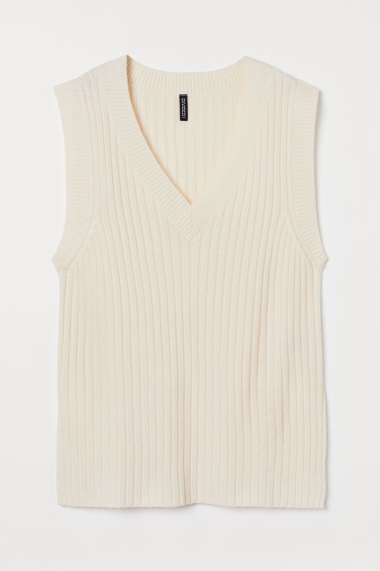 H & M - Ribbed Sweater Vest - White | H&M (US + CA)