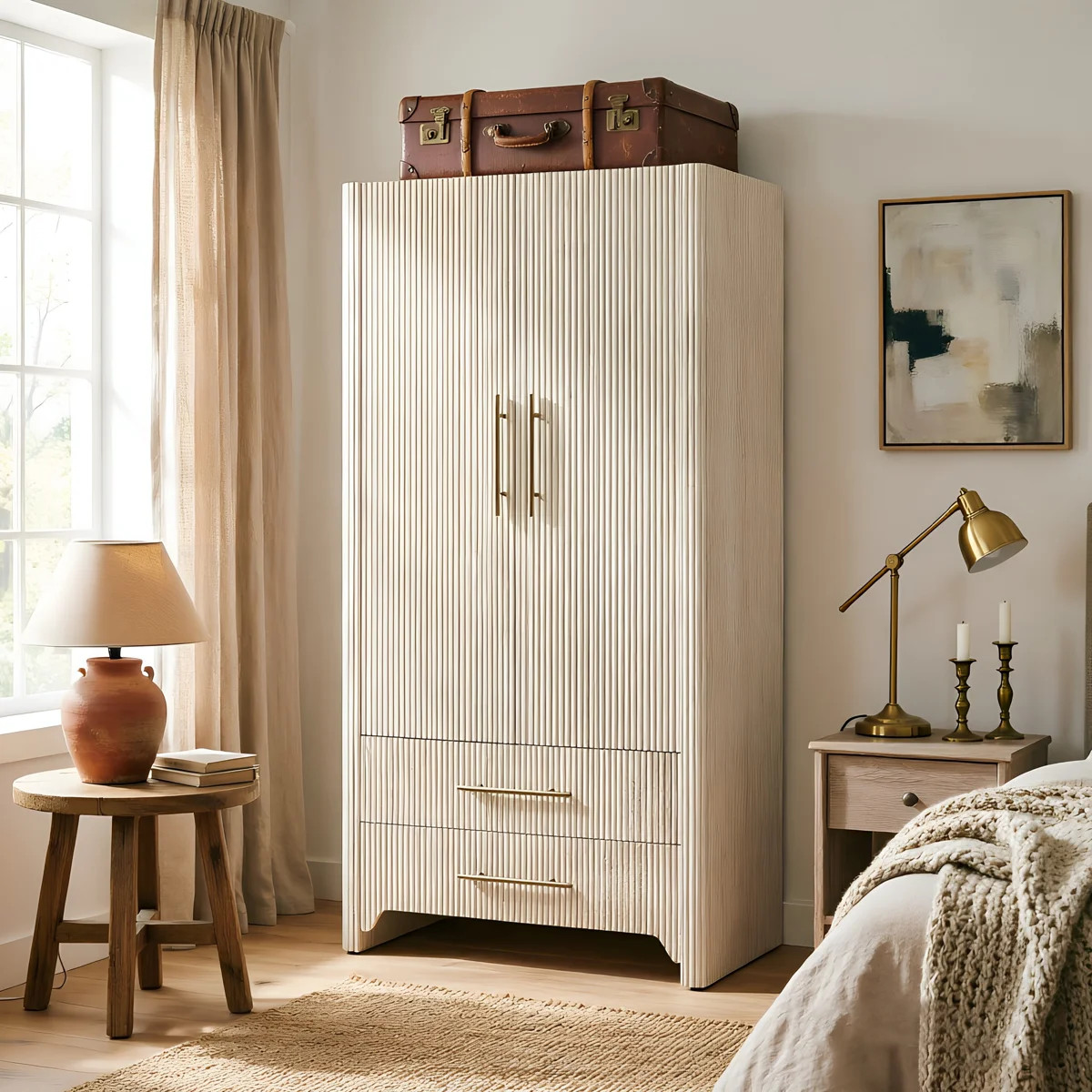 Takyson Solid Wood Wardrobe Armoire Closet With 2 Door & Drawers - 74.78"H Modern Bedroom Wardrob... | Wayfair North America