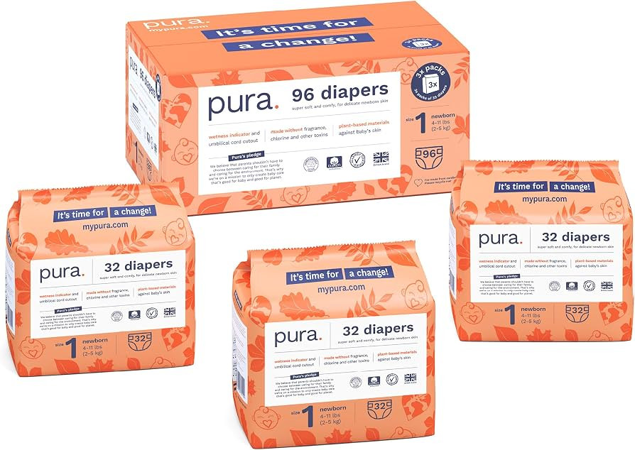 Pura Size 1 Eco-Friendly Diapers (4-11lbs) Totally Chlorine Free (TCF), Hypoallergenic, Soft Orga... | Amazon (US)