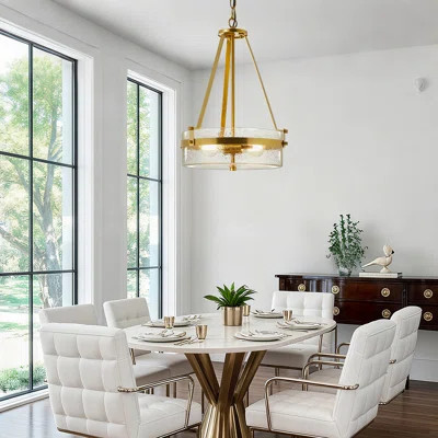 2 - Light Modern Shaded Drum Chandelier , Adjustable Height Pendant Light For Dining Room, Living Room, Foyer | Wayfair North America