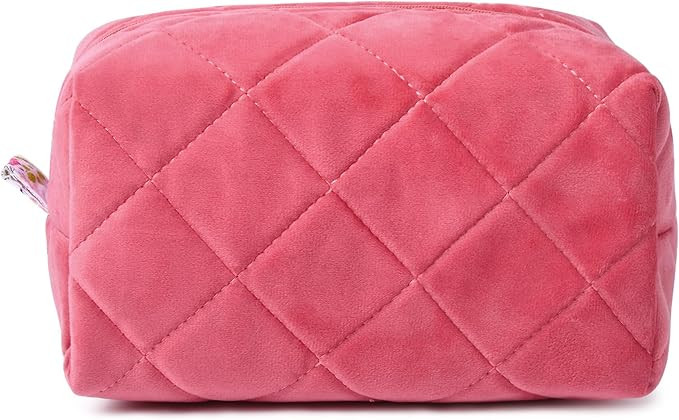 SOIDRAM Pink Makeup Bag Terry Quilted Cosmetic Bag Puffy Coquette Makeup pouch Aesthetic Cotton T... | Amazon (US)