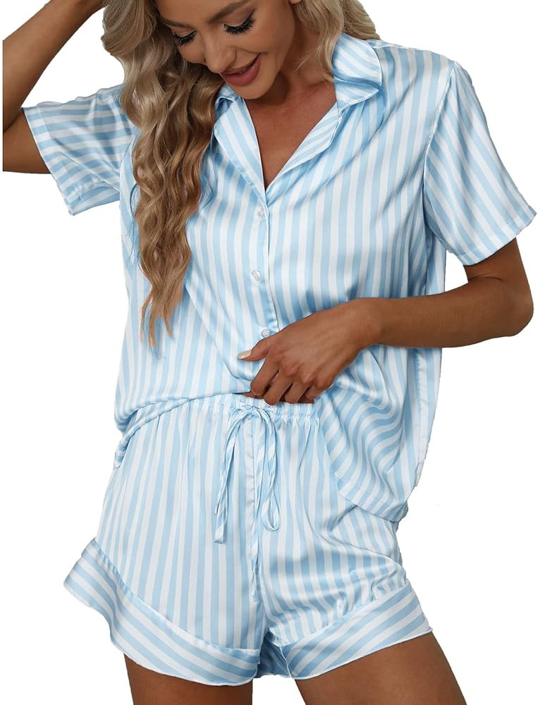 OUSIEDISIE Silk Satin Pajamas Set for Women, Button Up Silk Pj Sets Women, 2 Piece Soft Sleepwear... | Amazon (US)