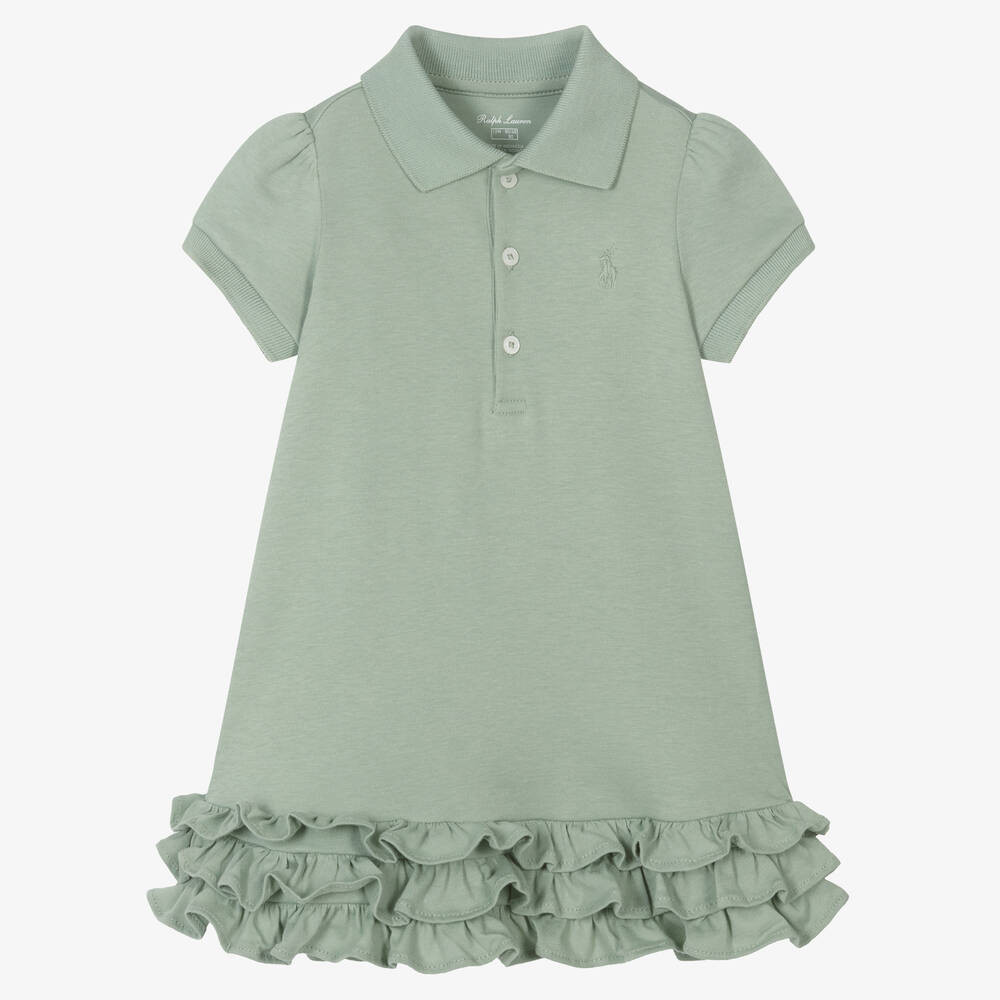 Baby Girls Green Cotton Dress | Childrensalon