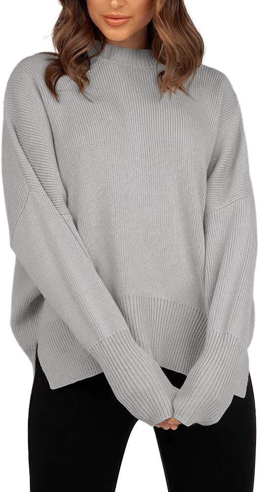 Imily Bela Womens Oversized Sweaters Fall Slouchy Long Sleeve Mock Neck Side Split Pullover Jumpe... | Amazon (US)