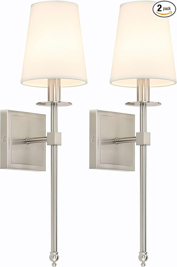 XiNBEi Lighting Bedroom Wall Lamps Set of 2, Modern Bedside Wall Sconce Light with Flared Fabric ... | Amazon (US)