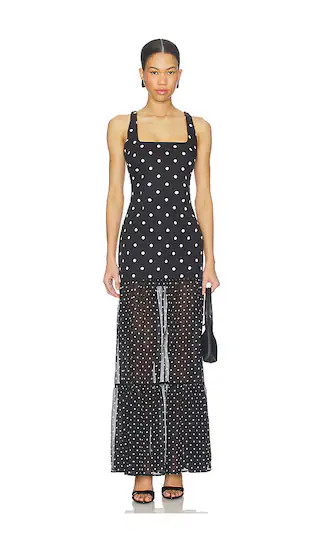 Tillie Sheer Bottom Maxi Dress in Black & White Polka | Revolve Clothing (Global)