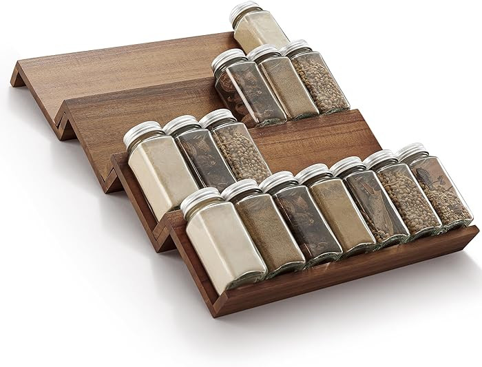Tinamo Acacia Wooden Spice Rack Organizer for Cabinet - Spice Drawer Insert, Spice Organization f... | Amazon (US)