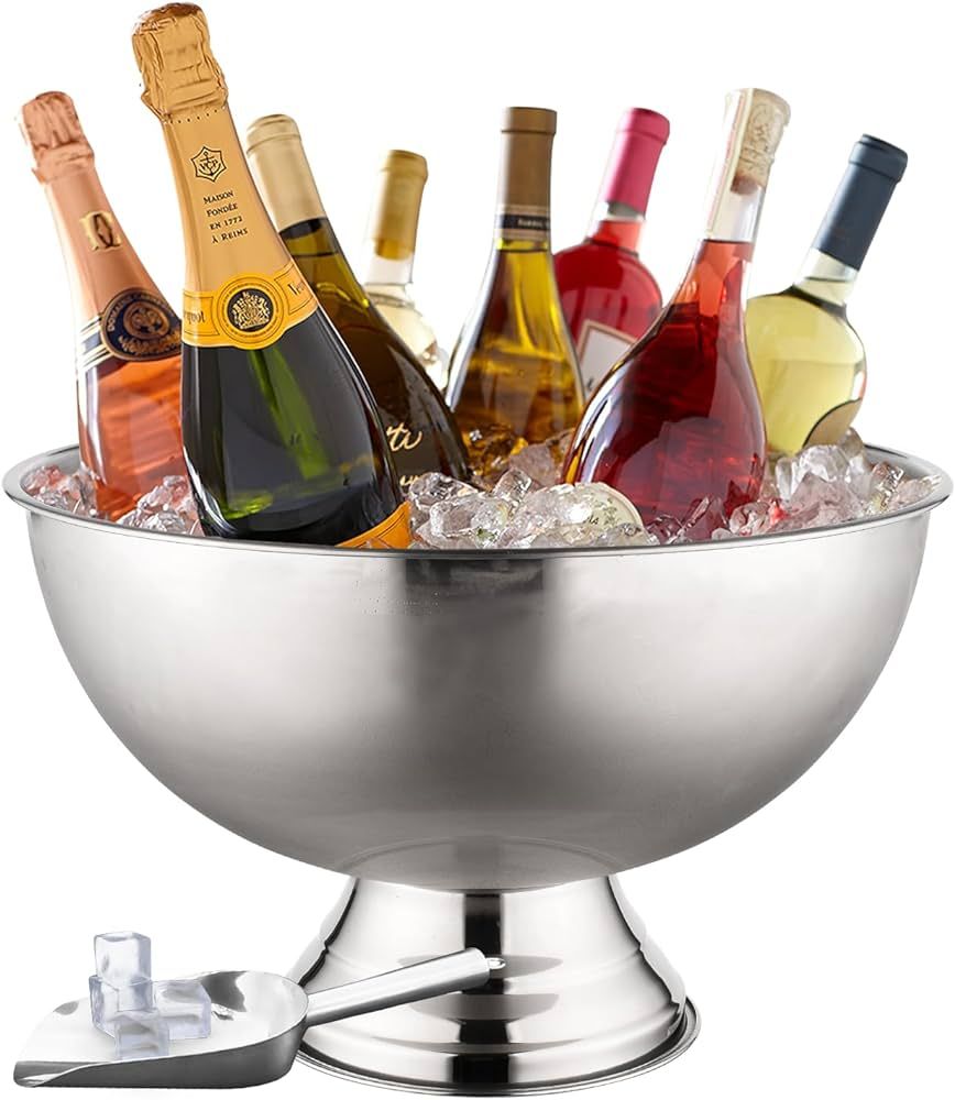 Premium Ice Bucket For Parties - Party Sized 12L Beverage Tub With Scoop - Silver Stainless Steel... | Amazon (US)